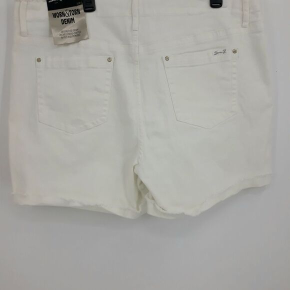 Seven7 Worn & Torn Denim Shorts 5 Pocket Stretch High Waisted White Raw Hem 20W - Picture 9 of 15